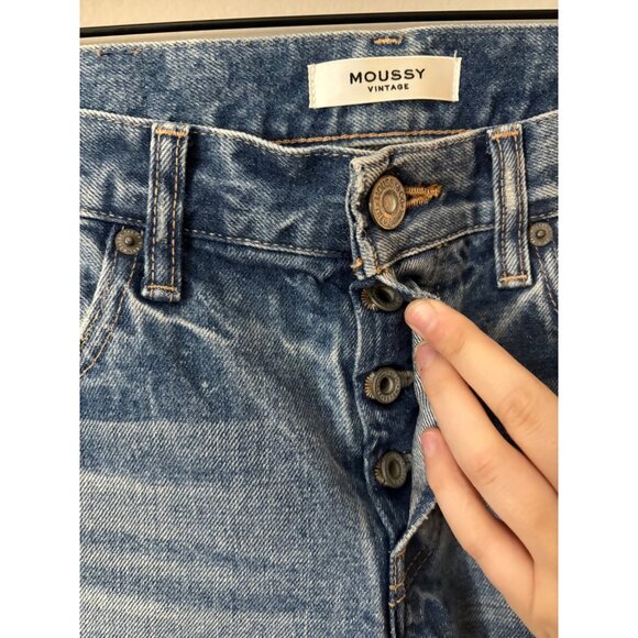 Moussy Vintage Kelley Straight-Leg Tapered Distressed Button Fly Denim Jeans 27 - Picture 5 of 11